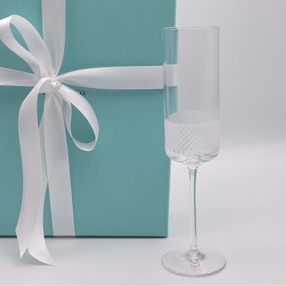 New Tiffany & Co. Diamond Point Champagne Flute Crystal Glass One W/ Box